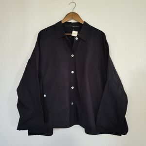 Jewel Toffier Black Button-Front Shirt Shacket Jacket OS Baggy Oversized Top